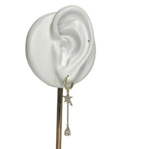 Women Huggie Dangling Star 18k Gold Plated/ CZ Earring